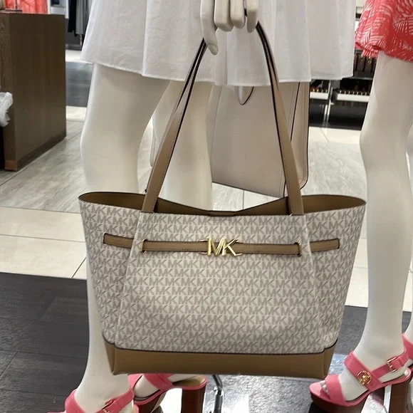 MICHAEL KORS Reed Large Logo Shoulder Tote Bag Camel Combo 35S3G6RT3B NWT
